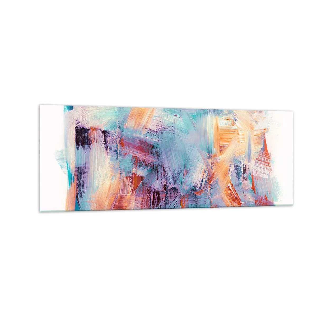 Glasbild - Bild auf glas - Bunte Pinselstriche in einer abstrakten Komposition - 140x50cm - Buntes Durcheinander - Moderne Wanddekoration für Wohnzimmer und Schlafzimmer ARTTOR