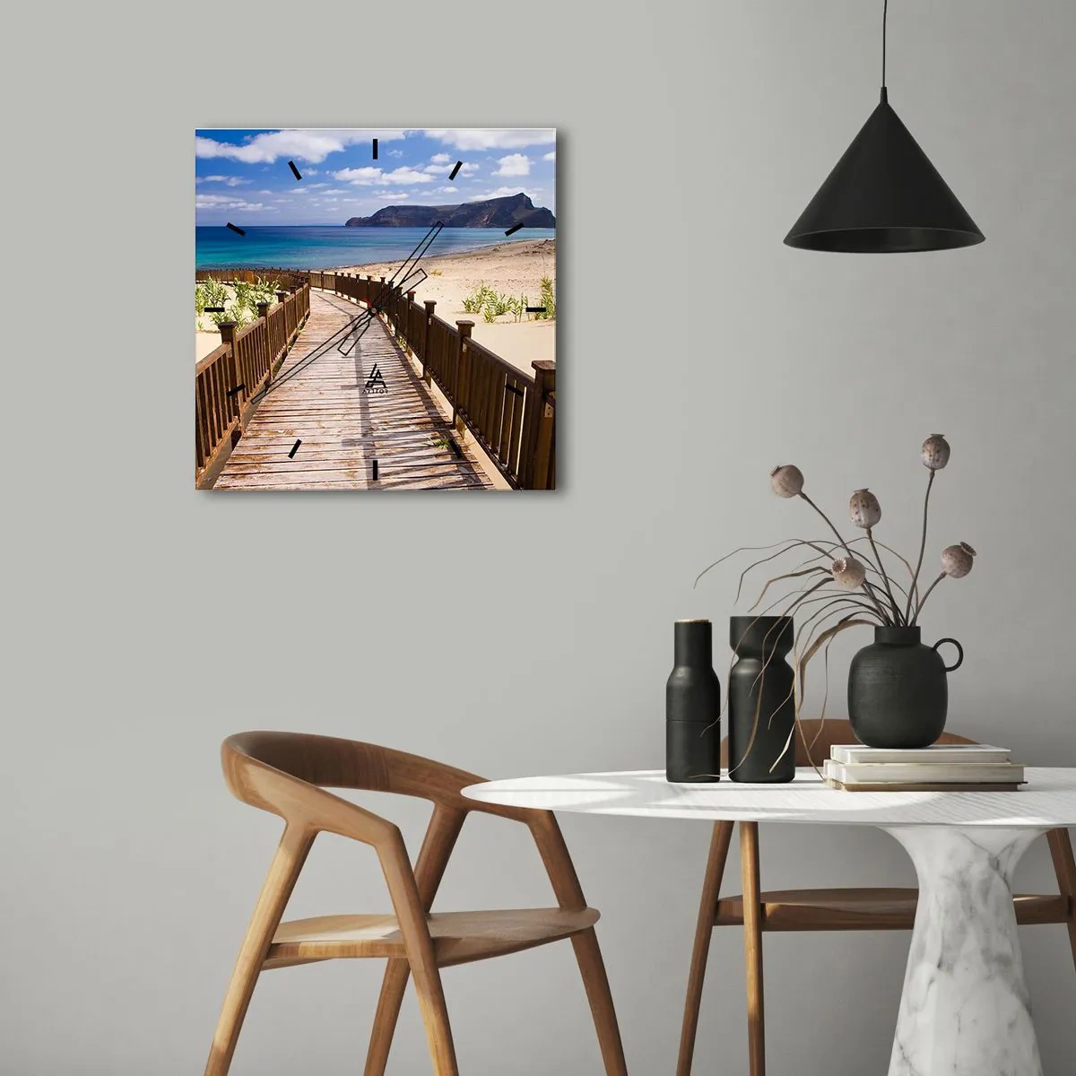 Wanduhr - Glasuhr - Holzweg zum Strand mit Meerblick - 30x30cm - Bring mich zu den glücklichen Inseln - Moderne Wanddekoration für Wohnzimmer und Schlafzimmer ARTTOR