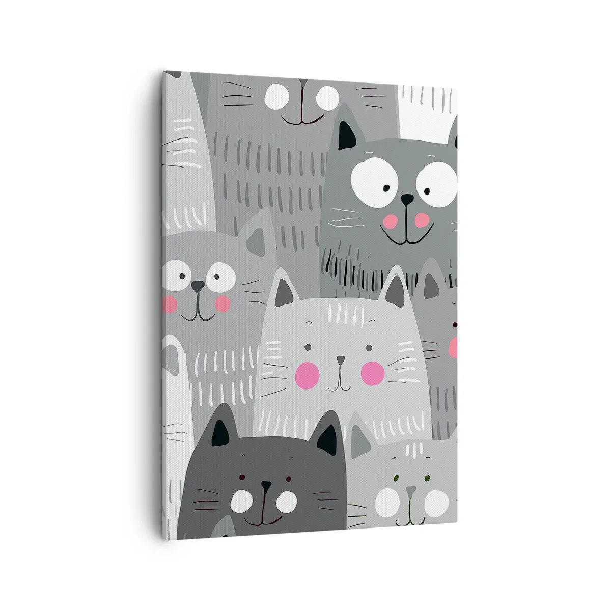Bild auf Leinwand - Leinwandbild - Ein lustiges Muster mit Katzen in Grautönen - 50x70cm - Katzenwelt - Moderne Wanddekoration für Wohnzimmer und Schlafzimmer ARTTOR