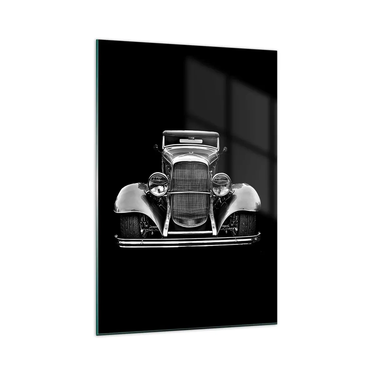 Glasbild - Bild auf glas - Ein Oldtimer in Schwarz und Weiß - 70x100cm - Wahrer Gentleman - Moderne Wanddekoration für Wohnzimmer und Schlafzimmer ARTTOR