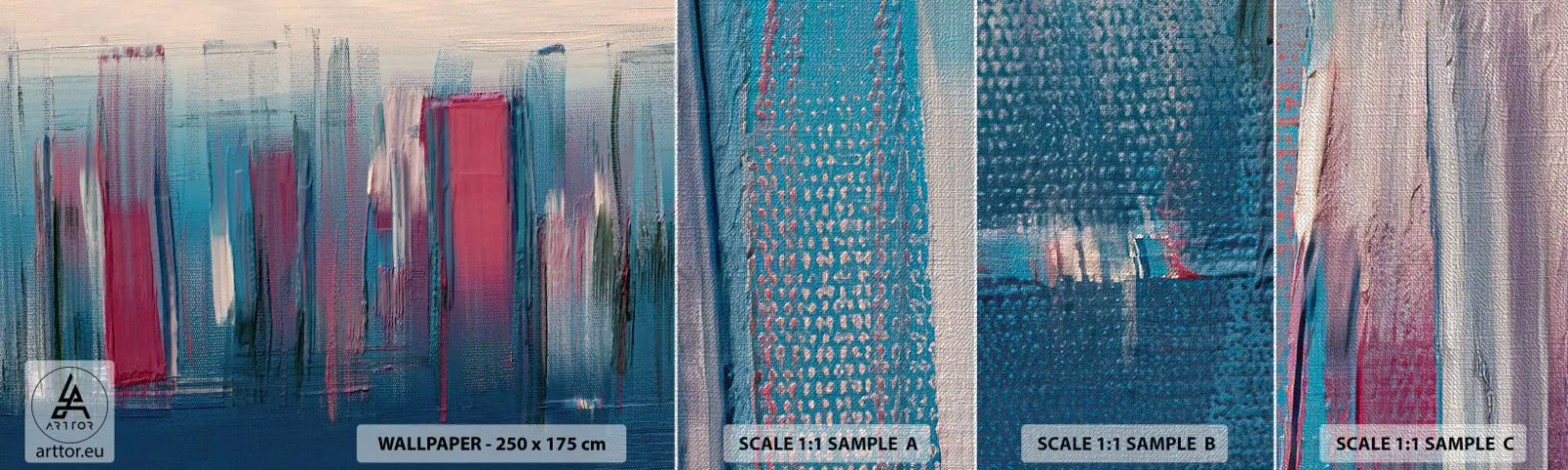 Fototapeten Muster Premium Canvas - Vertikale Komposition in Blau und Rot - Stück, Abstraktion, Malen - 100x30 cm