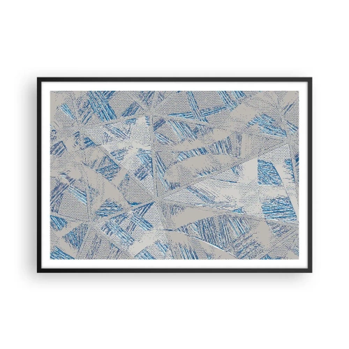 Poster in einem schwarzem Rahmen - Geometrische Muster in Blau- und Grautönen - 100x70cm - In einem blaugrauen Labyrinth - Moderne Wanddekoration für Wohnzimmer und Schlafzimmer ARTTOR