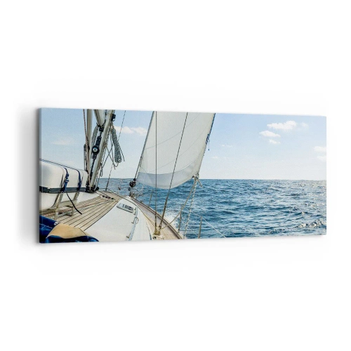 Bild auf Leinwand - Leinwandbild - Ein Segelboot auf ruhiger See unter blauem Himmel - 120x50cm - Ahoi, Abenteuer - Moderne Wanddekoration für Wohnzimmer und Schlafzimmer ARTTOR