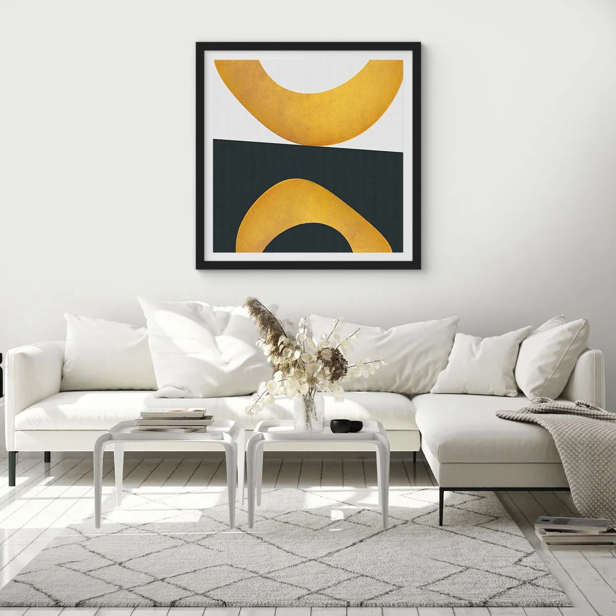Poster in einem schwarzem Rahmen - Erstens: Gold - 40x40 cm