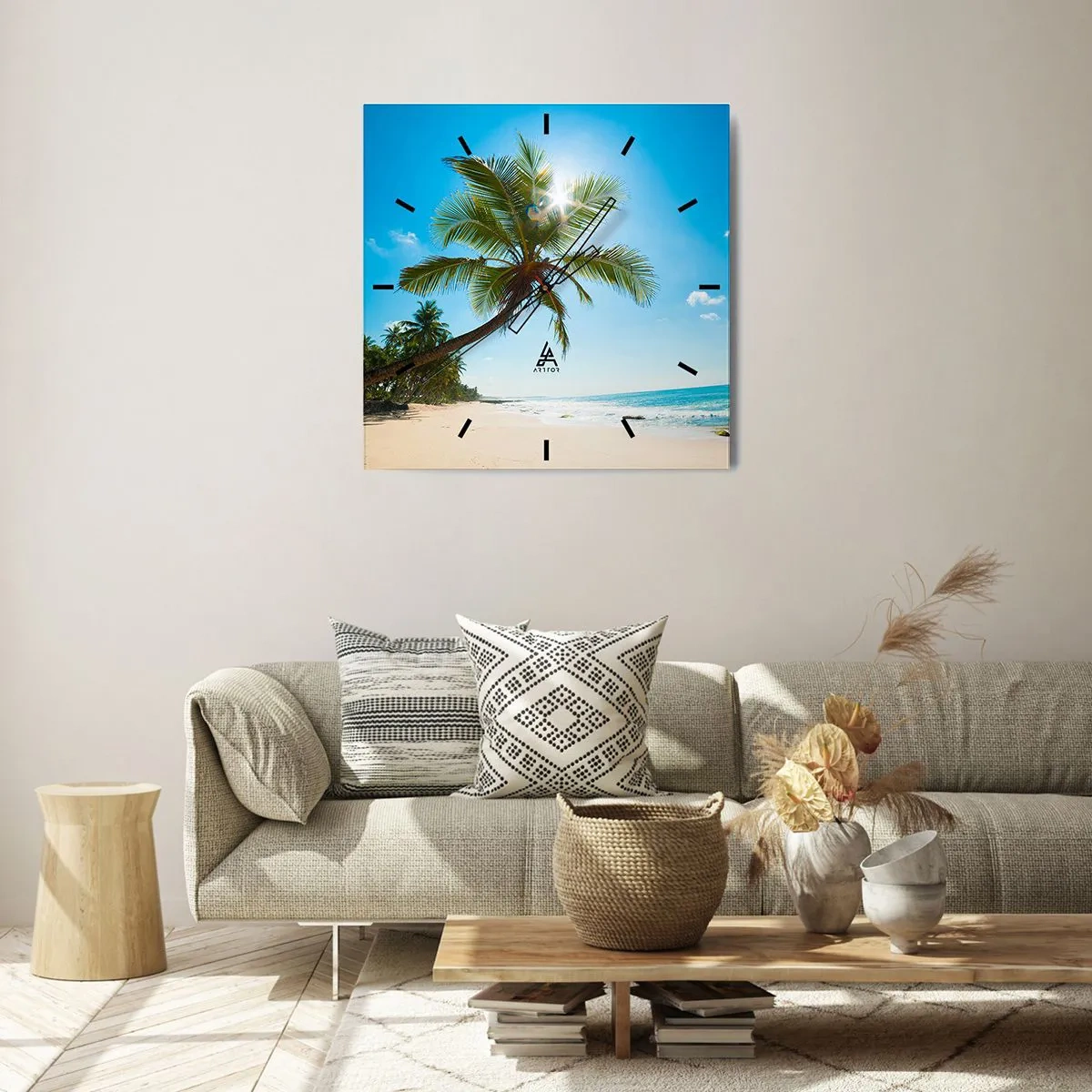 Wanduhr - Glasuhr - Ein Strand mit Palmen in einer tropischen Landschaft - 30x30cm - Niemandem zeigen - Moderne Wanddekoration für Wohnzimmer und Schlafzimmer ARTTOR