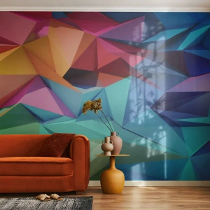 Fototapete Premium Sand - Bunte geometrische Abstraktion im 3D-Stil - 100x70cm - Regenbogen-Origami - Moderne Wanddekoration für Wohnzimmer und Schlafzimmer ARTTOR