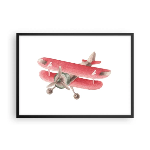 Poster in einem schwarzem Rahmen - Rotes Retro-Flugzeug auf weißem Hintergrund - 70x50cm - Bereit für Höhenflüge - Moderne Wanddekoration für Wohnzimmer und Schlafzimmer ARTTOR