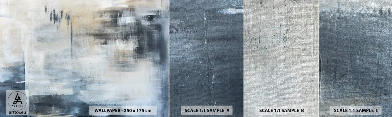 Fototapeten Muster Premium Canvas - Hinter dem blauen Vorhang - Stück, Abstraktion, Industriell - 100x30 cm