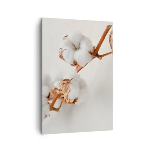 Bild auf Leinwand - Leinwandbild - Ein Zweig Baumwolle auf dezentem Untergrund - 70x100cm - Nur umarmen - Moderne Wanddekoration für Wohnzimmer und Schlafzimmer ARTTOR