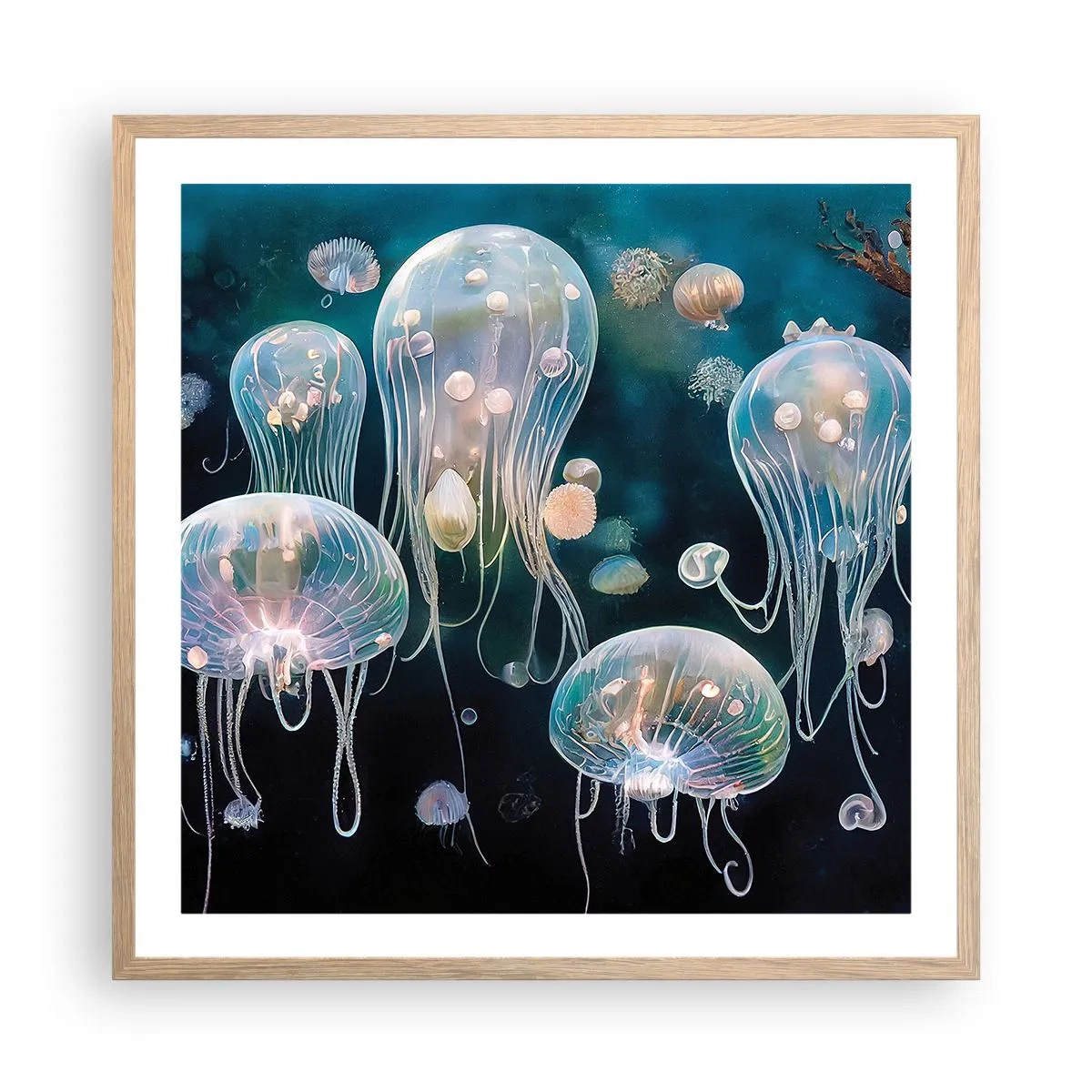Poster in einem Rahmen aus heller Eiche - Unterwasserball - 60x60 cm