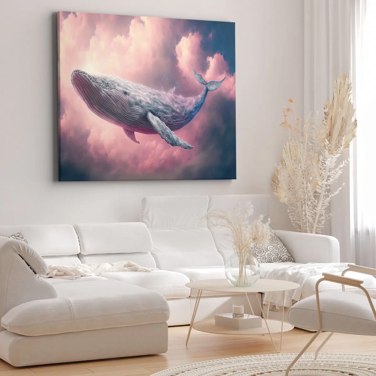 Bild auf Leinwand - Leinwandbild - Ein Wal, der bei Sonnenuntergang in den Wolken schwebt - 70x50cm - Reibe deine Augen - Moderne Wanddekoration für Wohnzimmer und Schlafzimmer ARTTOR