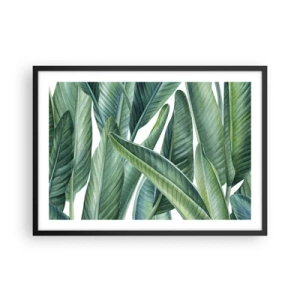 Poster in einem schwarzem Rahmen - Grüne Blätter im minimalistischen, botanischen Stil - 70x50cm - An und für sich Grün - Moderne Wanddekoration für Wohnzimmer und Schlafzimmer ARTTOR