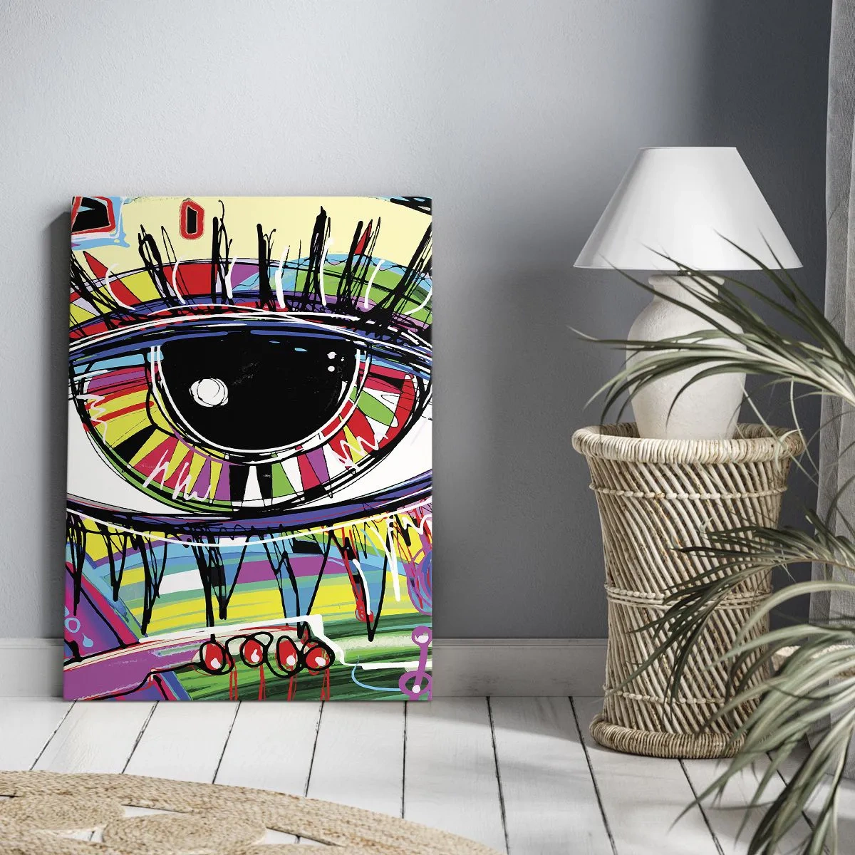 Bild auf Leinwand - Leinwandbild - Buntes abstraktes Graffiti-Auge - 50x70cm - Buntes Auge - bunte Seele - Moderne Wanddekoration für Wohnzimmer und Schlafzimmer ARTTOR