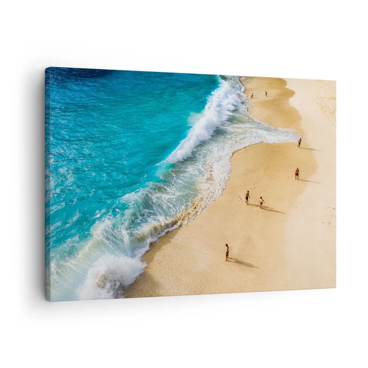 Bild auf Leinwand - Leinwandbild - Ein Strand mit türkisfarbenem Wasser und herumlaufenden Menschen - 70x50cm - Und dann die Sonne, der Strand… - Moderne Wanddekoration für Wohnzimmer und Schlafzimmer ARTTOR