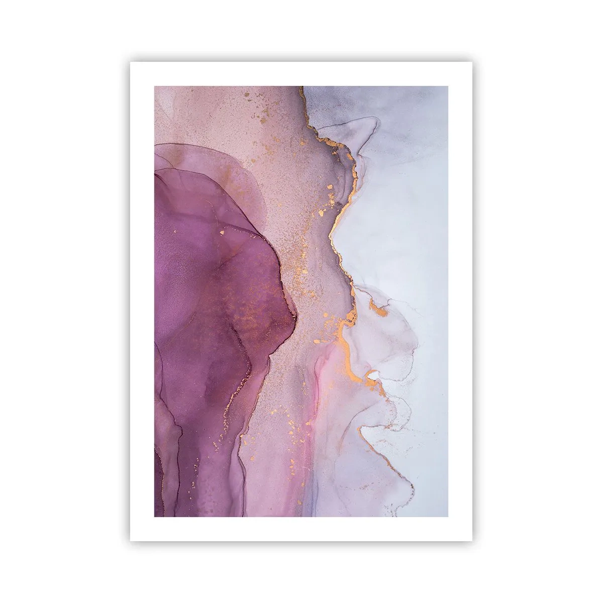 Poster - Abstrakte Wellen in Flieder- und Violetttönen mit goldenen Akzenten - 50x70cm - Violett und lila Wellen - Moderne Wanddekoration für Wohnzimmer und Schlafzimmer ARTTOR