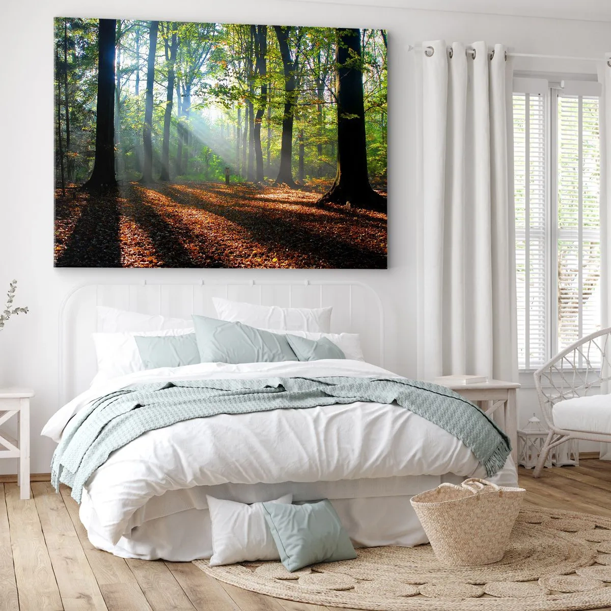 Bild auf Leinwand - Leinwandbild - Eine Waldlichtung, die von den Sonnenstrahlen erleuchtet wird - 120x80cm - Licht und Schatten - Moderne Wanddekoration für Wohnzimmer und Schlafzimmer ARTTOR