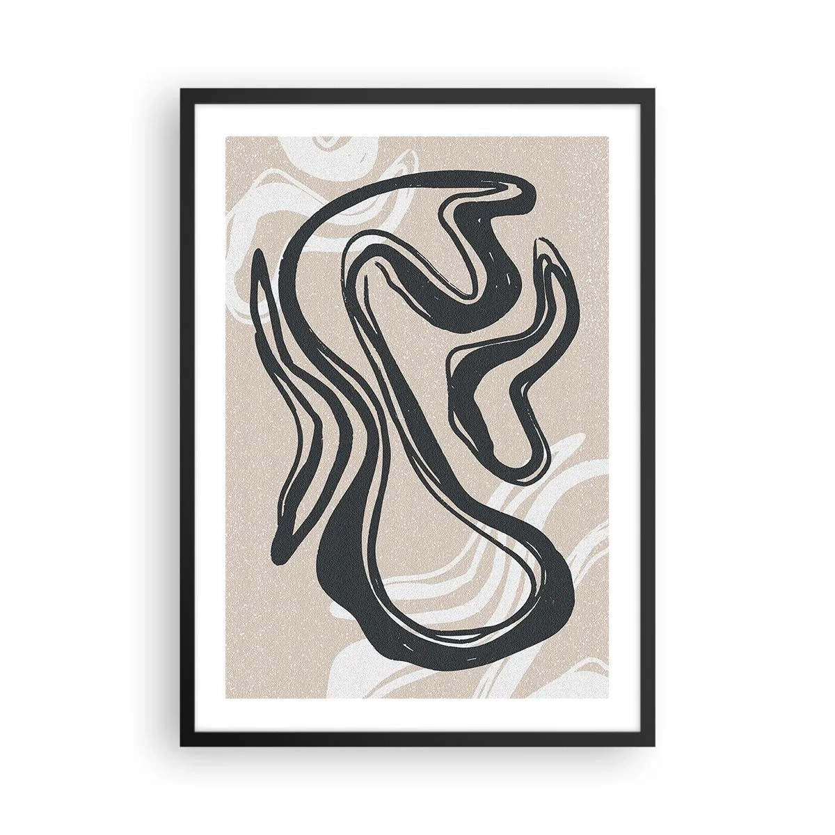 Poster in einem schwarzem Rahmen - Abstrakte Linie auf beigem Hintergrund - 50x70cm - Vervielfachter Ausdruck - Moderne Wanddekoration für Wohnzimmer und Schlafzimmer ARTTOR