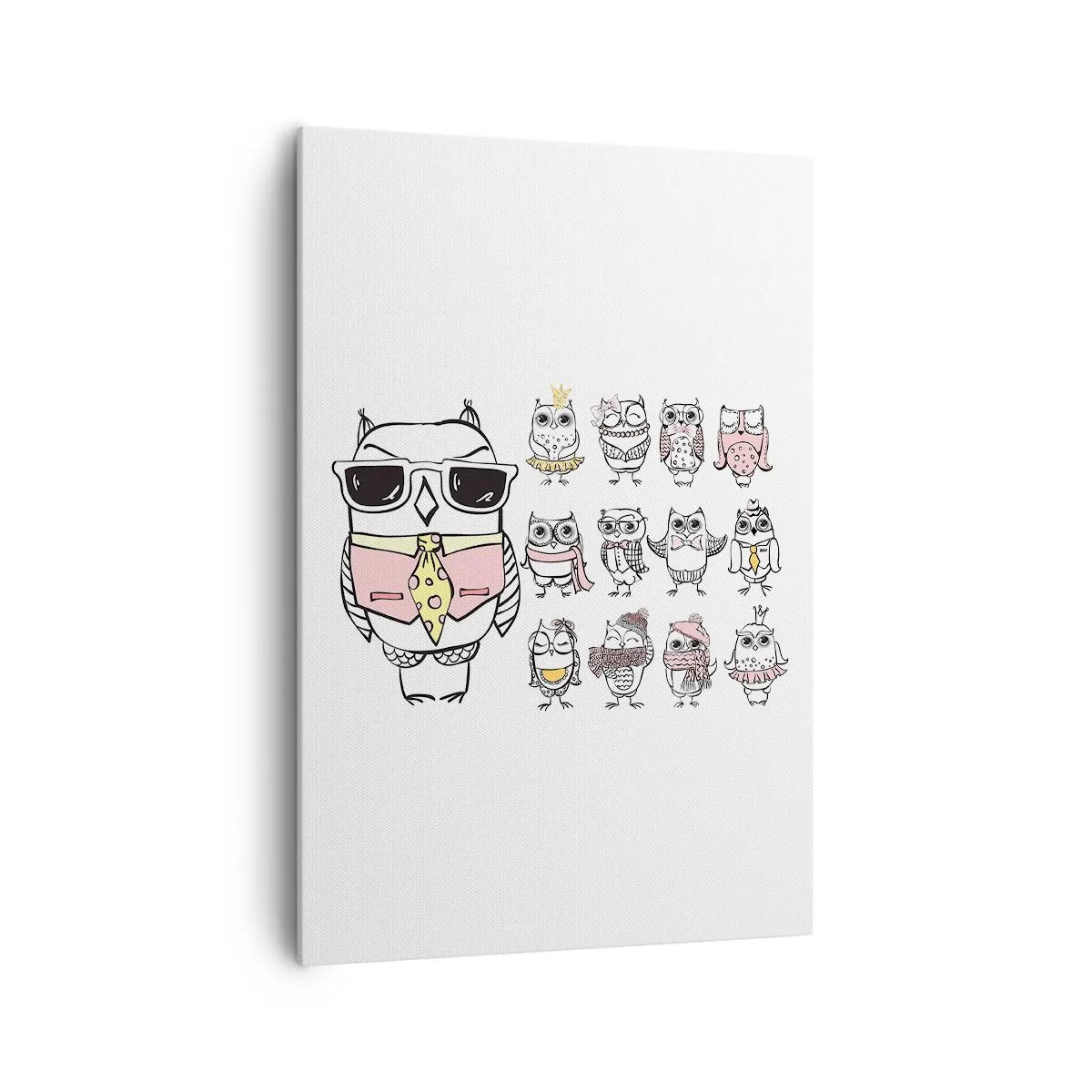 Bild auf Leinwand - Leinwandbild - Eulen in verschiedenen Stilen und Kleidern - 70x100cm - So viele Rollen zu spielen - Moderne Wanddekoration für Wohnzimmer und Schlafzimmer ARTTOR