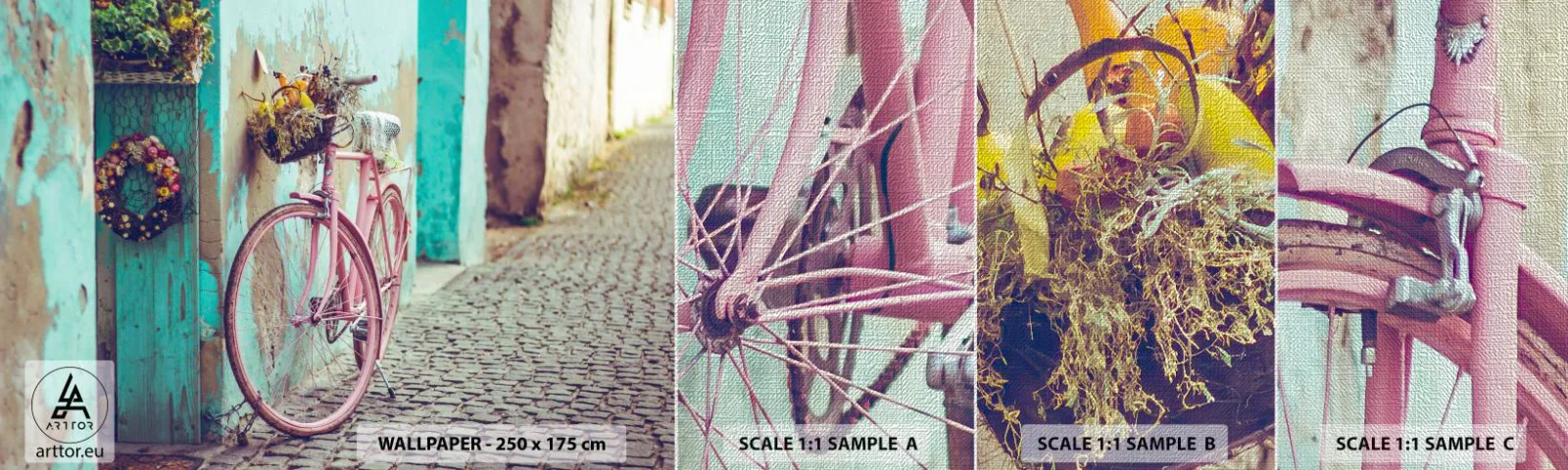 Fototapeten Muster Premium Canvas - Ich komme gleich wieder - Fahrrad, Die Architektur, Blumen - 100x30 cm