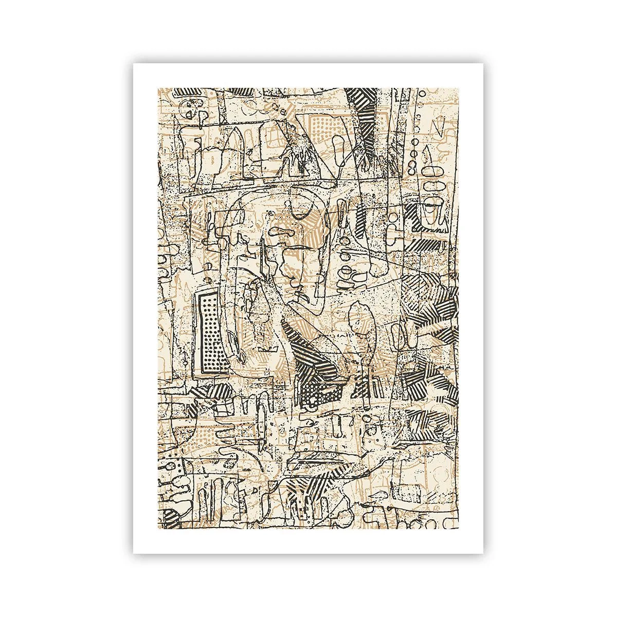 Poster - Abstraktes geometrisches Muster in Beige- und Schwarztönen - 50x70cm - Es wartet darauf, entschlüsselt zu werden - Moderne Wanddekoration für Wohnzimmer und Schlafzimmer ARTTOR