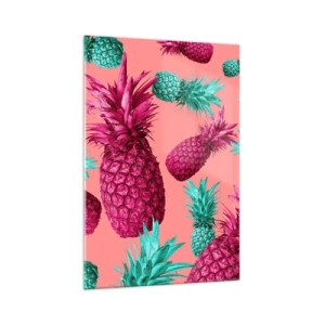 Glasbild - Bild auf glas - Exotische Ananas in Pink und Türkis - 70x100cm - Freiheit ist süß - Moderne Wanddekoration für Wohnzimmer und Schlafzimmer ARTTOR