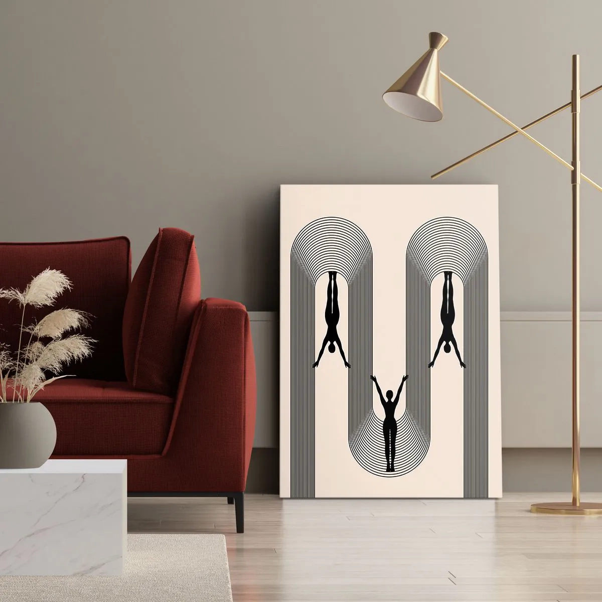 Bild auf Leinwand - Leinwandbild - Geometrische Silhouetten auf beigem Hintergrund - 80x120cm - Verkehrt herum - Moderne Wanddekoration für Wohnzimmer und Schlafzimmer ARTTOR