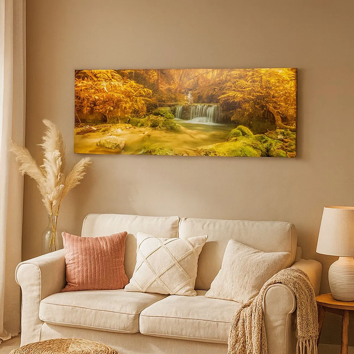 Bild auf Leinwand - Leinwandbild - Waldkaskade in Gold - 100x40 cm