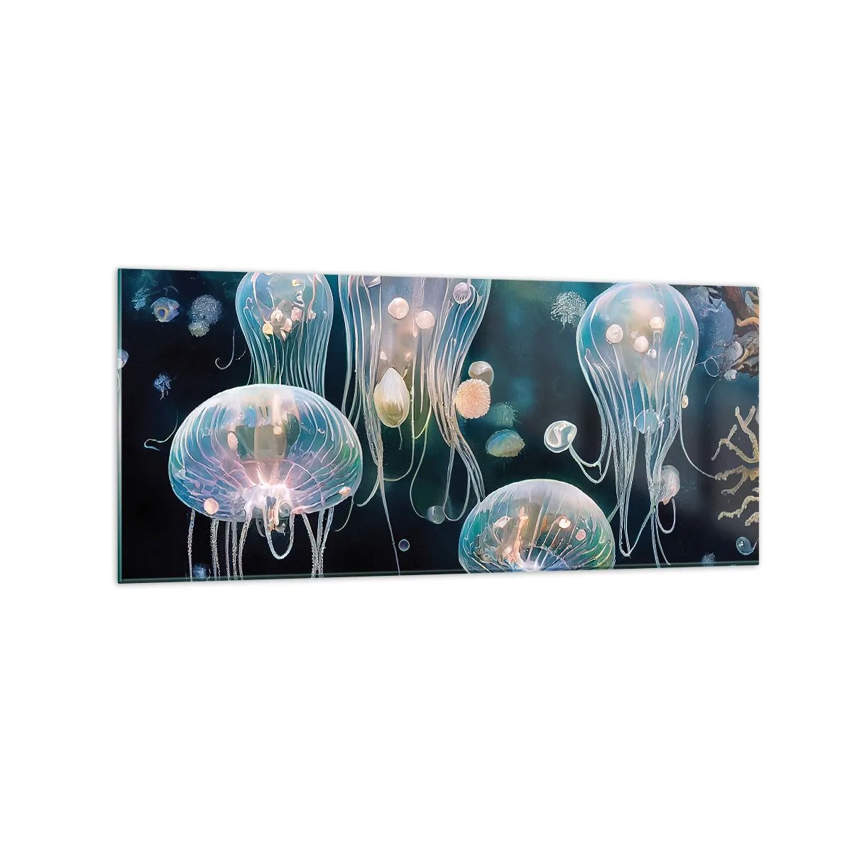 Glasbild - Bild auf glas - Zarte Quallen in der Unterwasserwelt - 120x50cm - Unterwasserball - Moderne Wanddekoration für Wohnzimmer und Schlafzimmer ARTTOR