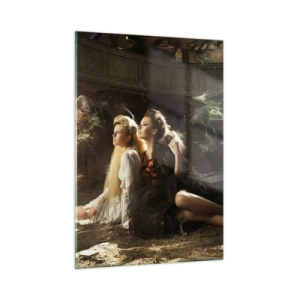 Glasbild - Bild auf glas - Zwei Frauen mit einem feurigen Phönix in einer magischen Umgebung - 50x70cm - Und es gab Poesie - Moderne Wanddekoration für Wohnzimmer und Schlafzimmer ARTTOR