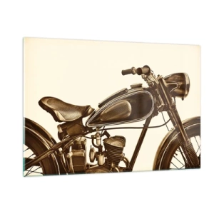 Glasbild - Bild auf glas - Stilvolles Retro-Motorrad in Sepia-Tönen auf hellem Hintergrund - 120x80cm - Sehnsucht nach den Klassikern - Moderne Wanddekoration für Wohnzimmer und Schlafzimmer ARTTOR