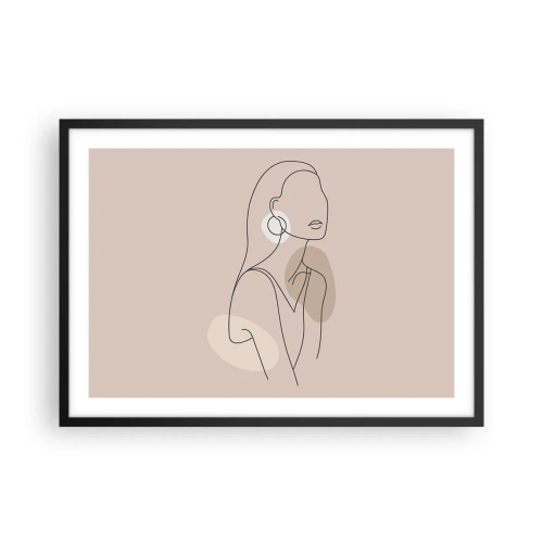 Poster in einem schwarzem Rahmen - Minimalistische Illustration einer Frau mit Umrissen auf beigem Hintergrund - 70x50cm - Mädchenhafte Ikone - Moderne Wanddekoration für Wohnzimmer und Schlafzimmer ARTTOR