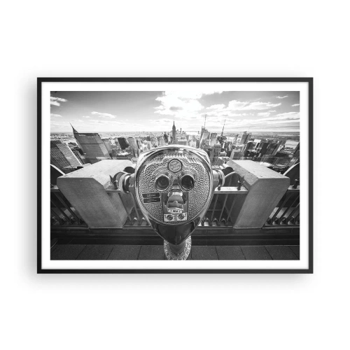 Poster in einem schwarzem Rahmen - Monochromer Blick durch das Teleskop auf das Stadtpanorama - 100x70cm - Stadt über den Städten - Moderne Wanddekoration für Wohnzimmer und Schlafzimmer ARTTOR