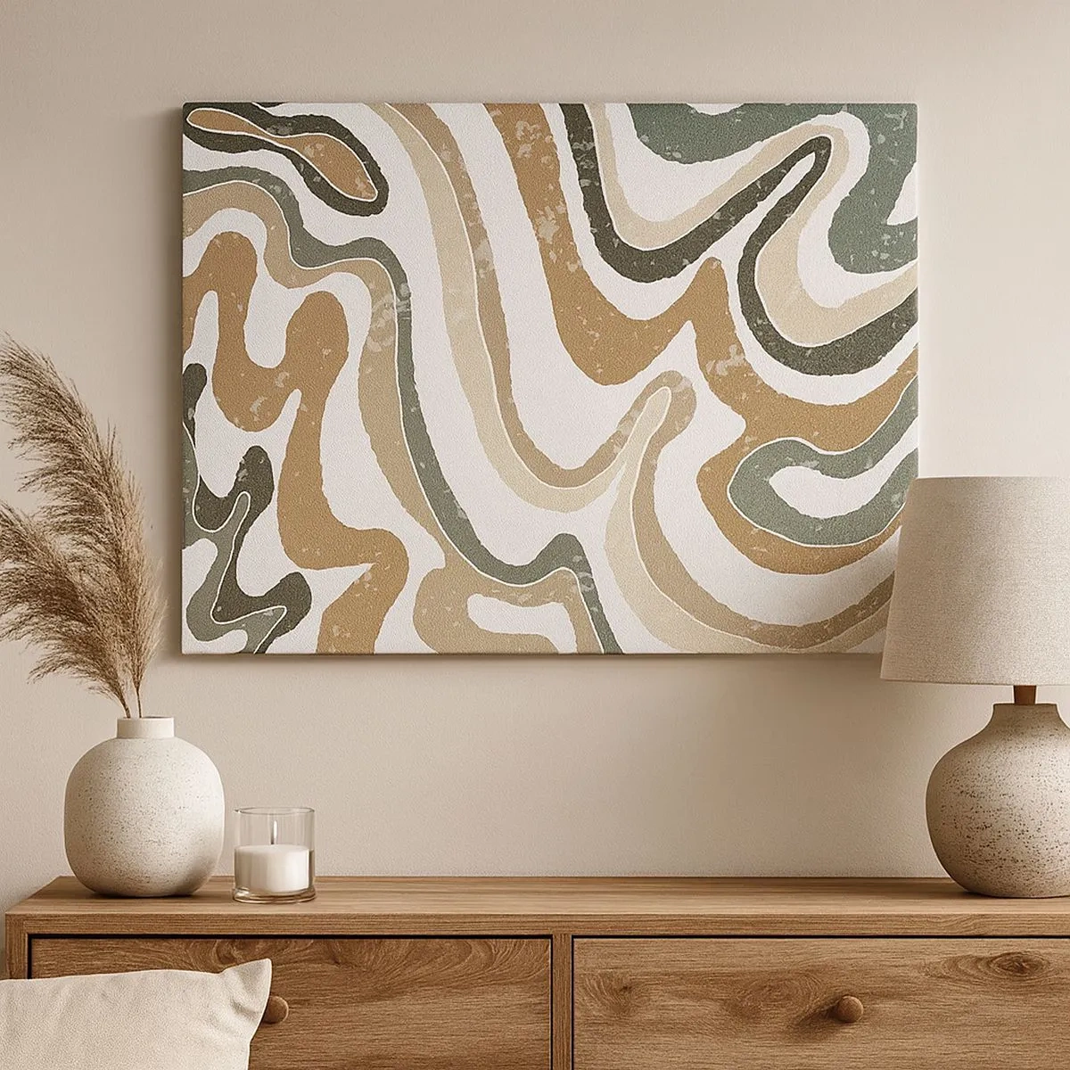 Bild auf Leinwand - Leinwandbild - Erdige Muster in Braun- und Grüntönen - 70x50cm - Mäander in Erdfarben - Moderne Wanddekoration für Wohnzimmer und Schlafzimmer ARTTOR
