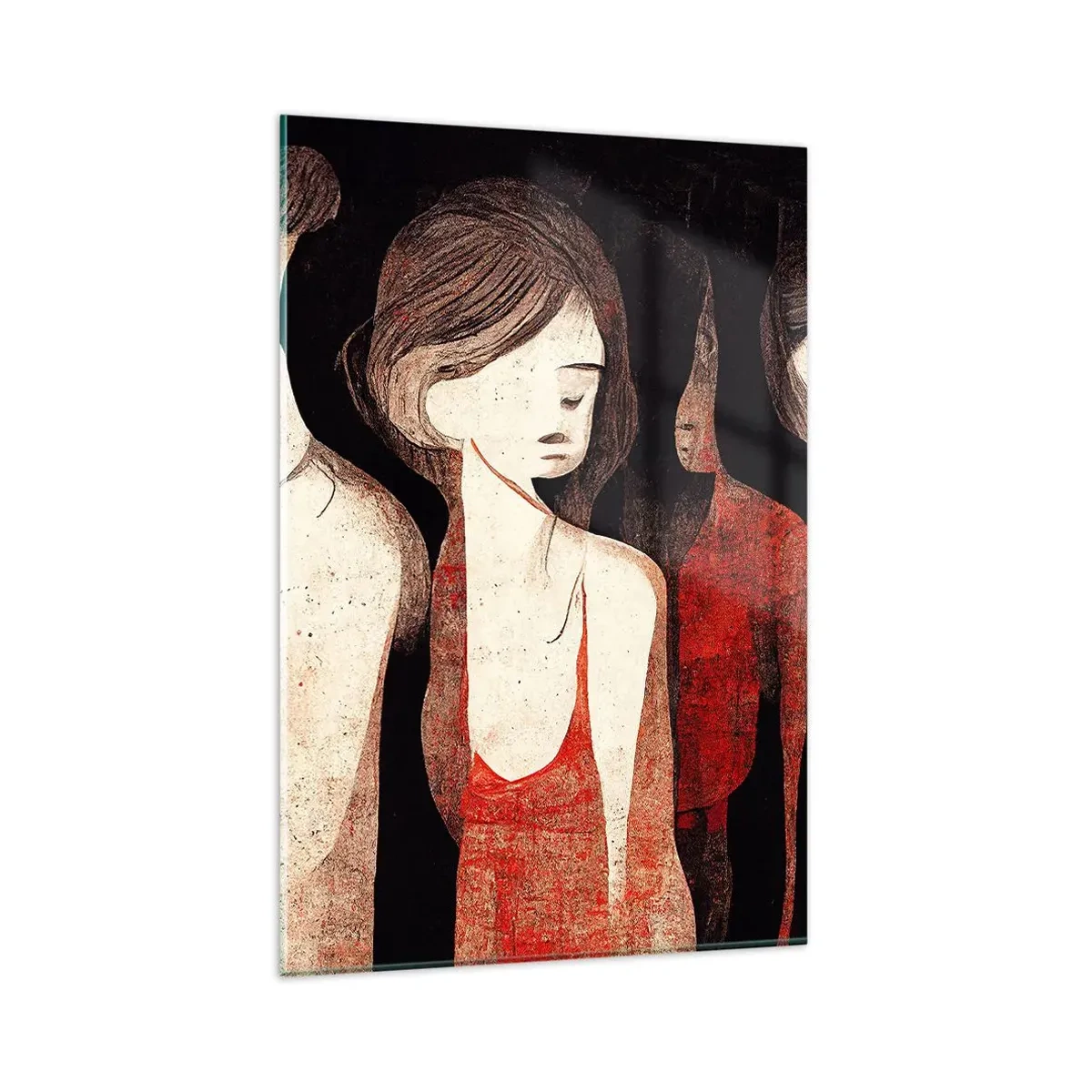 Glasbild - Bild auf glas - Künstlerische Figuren in einer abstrakten Komposition - 80x120cm - Madonnen der Dunkelheit - Moderne Wanddekoration für Wohnzimmer und Schlafzimmer ARTTOR