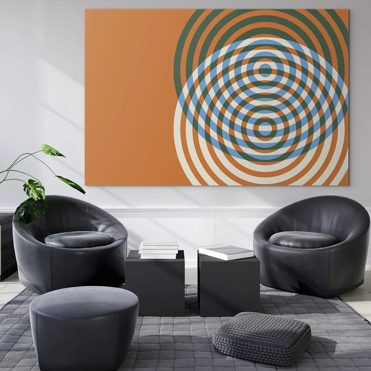 Glasbild - Bild auf glas - Abstrakte geometrische Grafik mit konzentrischen Kreisen - 70x50cm - Abstrakte kreisförmige Variation - Moderne Wanddekoration für Wohnzimmer und Schlafzimmer ARTTOR