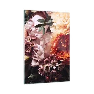 Glasbild - Bild auf glas - Eine Nahaufnahme einer farbenfrohen Blumenkomposition - 80x120cm - Eingehüllt in Schönheit - Moderne Wanddekoration für Wohnzimmer und Schlafzimmer ARTTOR