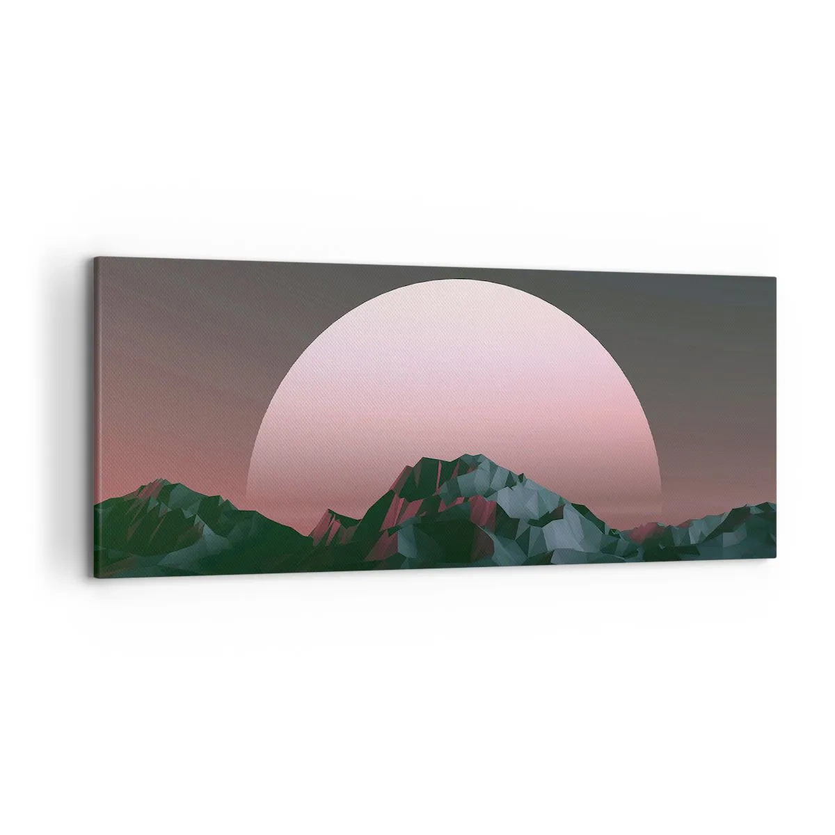 Bild auf Leinwand - Leinwandbild - Geometrische Berge mit der untergehenden Sonne im Hintergrund - 120x50cm - In einer Nachbargalaxie - Moderne Wanddekoration für Wohnzimmer und Schlafzimmer ARTTOR