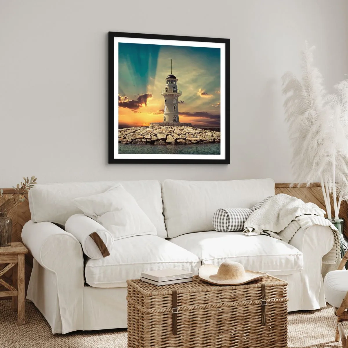 Poster in einem schwarzem Rahmen - Licht - Gut - Schönheit - 60x60 cm