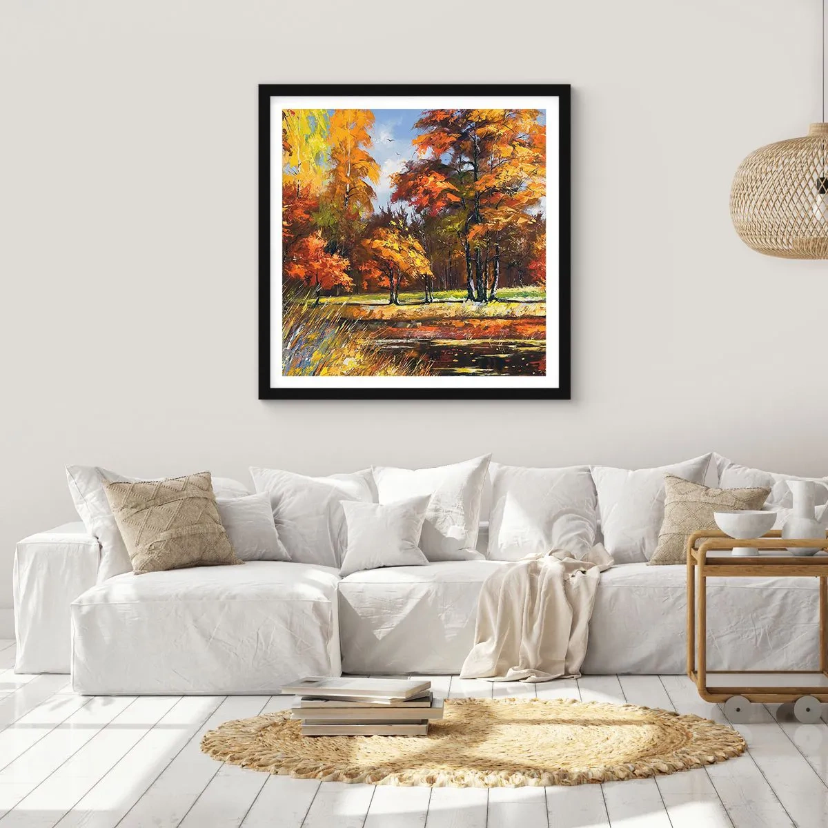 Poster in einem schwarzem Rahmen - Landschaft in Gold und Bronze - 30x30 cm