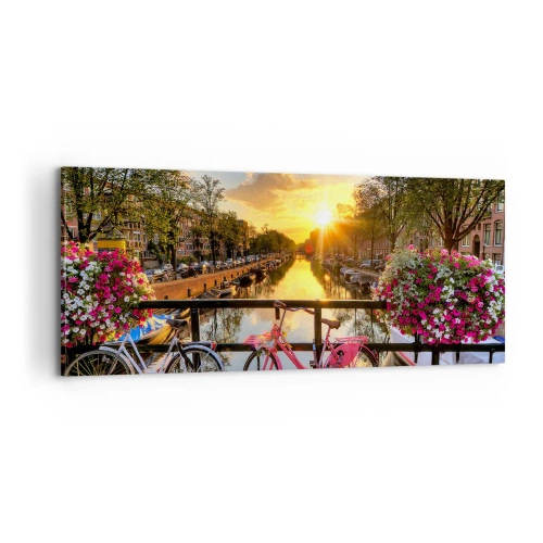 Bild auf Leinwand - Leinwandbild - Frühlingsmorgen in Amsterdam - 100x40 cm