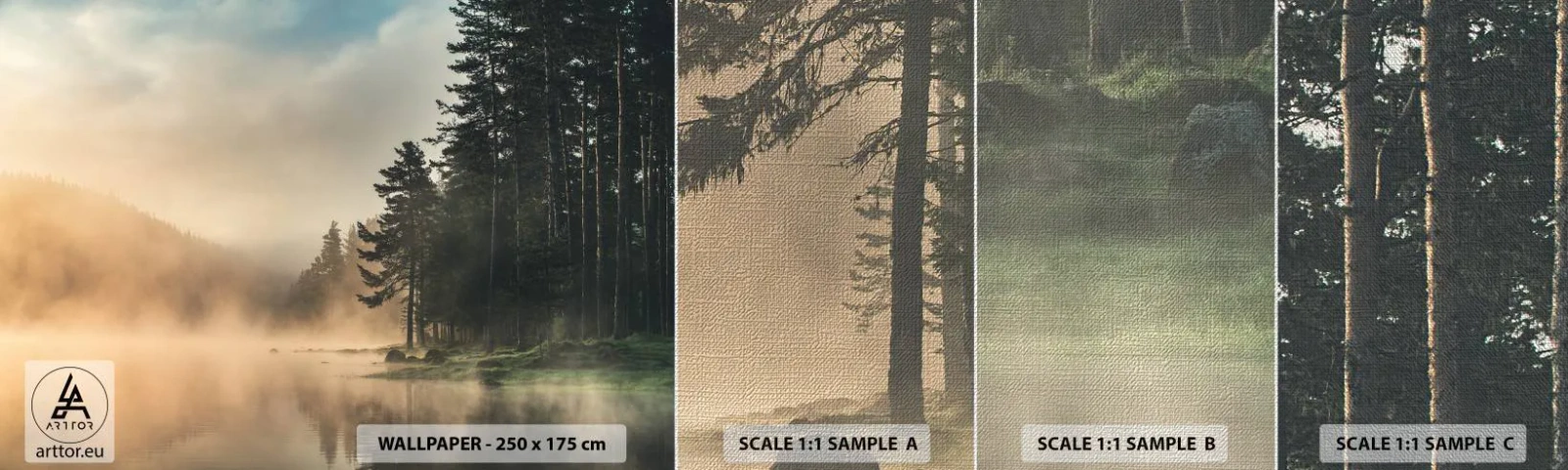 Fototapeten Muster Premium Canvas - Die Geburt des Tages - Landschaft, See, Wald - 100x30 cm