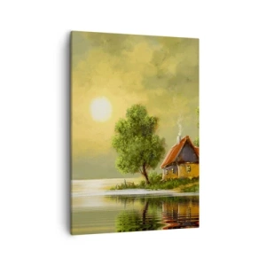 Bild auf Leinwand - Leinwandbild - Seehaus im Abendlicht - 50x70cm - Schön, wie ein Bild - Moderne Wanddekoration für Wohnzimmer und Schlafzimmer ARTTOR