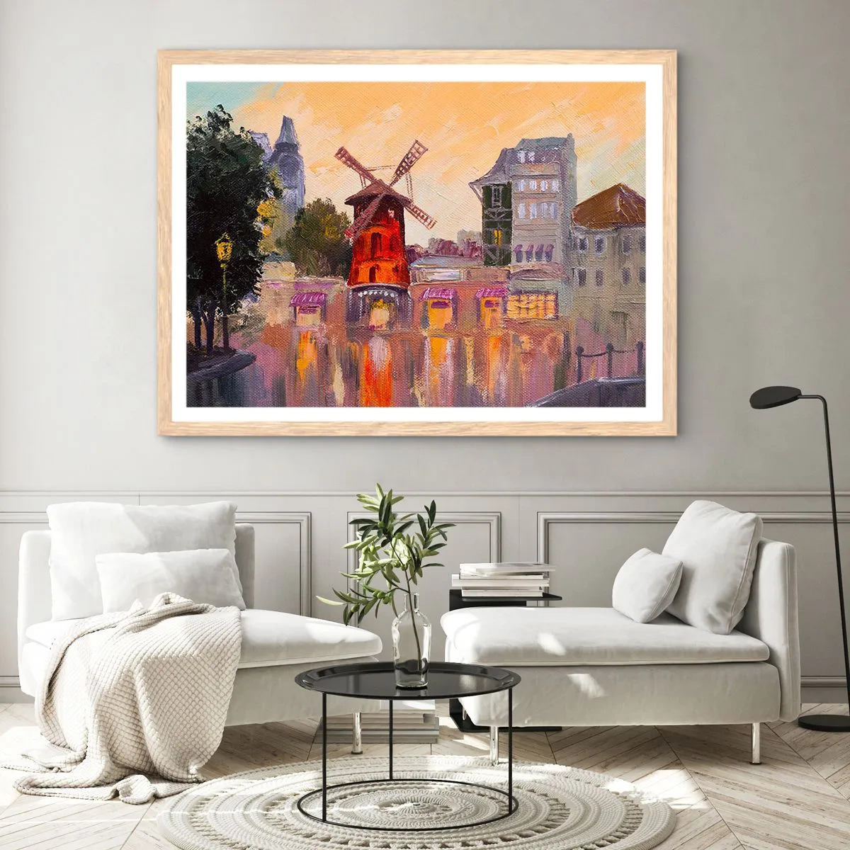 Poster in einem Rahmen aus heller Eiche - Pariser Ikonen – Moulin Rouge - 100x70 cm