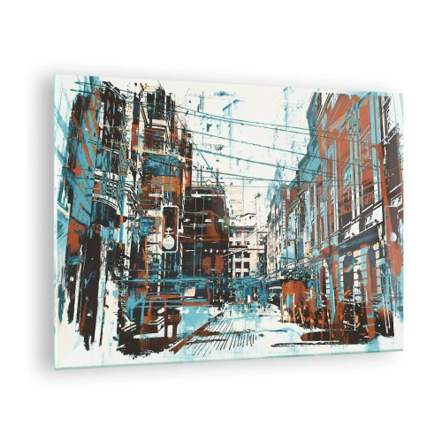 Glasbild - Bild auf glas - Eine malerische Stadtstraße in einem künstlerischen, abgenutzten Stil - 70x50cm - Ein abgenutzter Stadtwanderweg - Moderne Wanddekoration für Wohnzimmer und Schlafzimmer ARTTOR