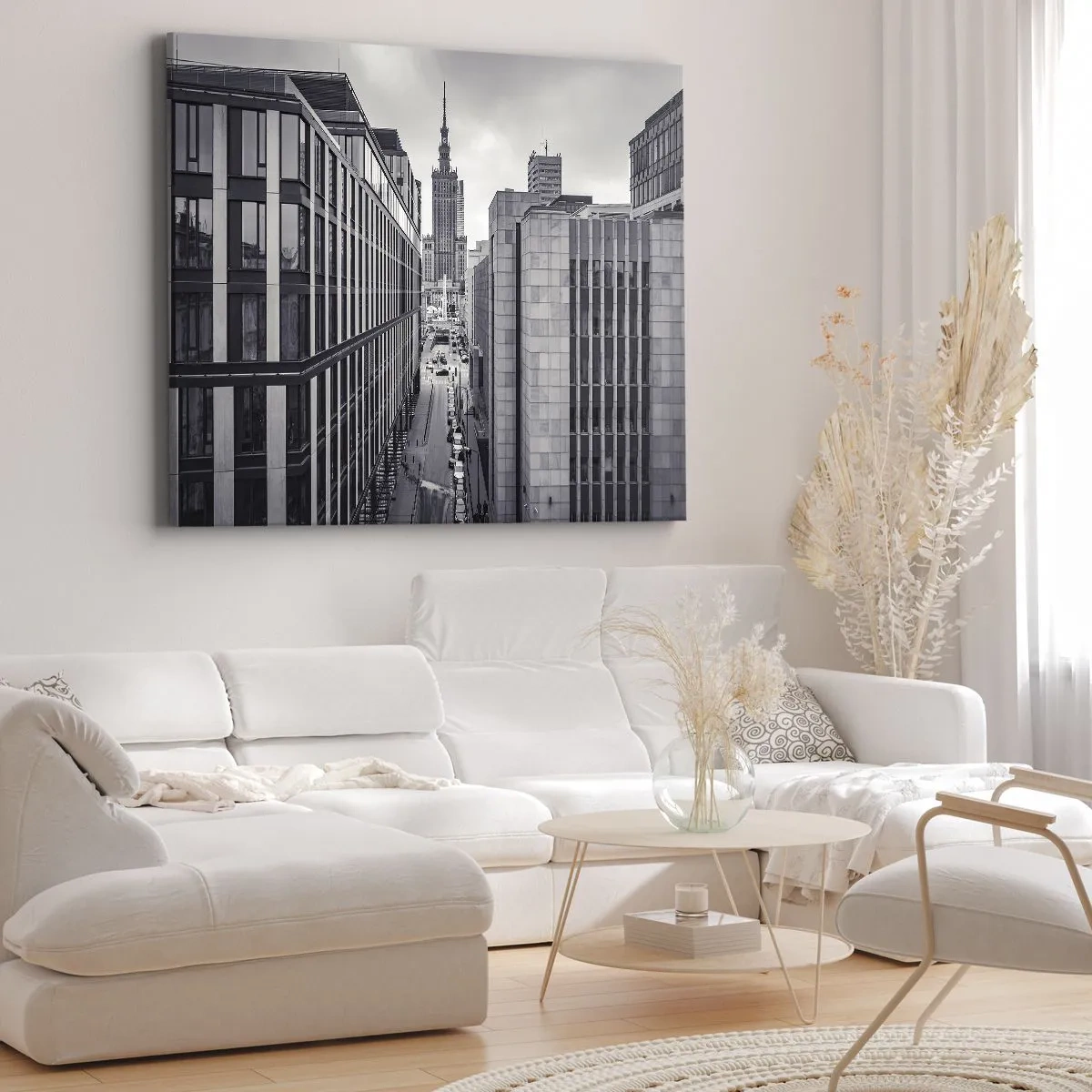 Bild auf Leinwand - Leinwandbild - Panorama von Warschau mit Blick auf den Kulturpalast und die umliegenden Gebäude - 120x80cm - Warschauer Tal - Moderne Wanddekoration für Wohnzimmer und Schlafzimmer ARTTOR