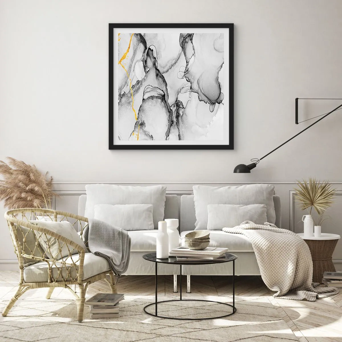 Poster in einem schwarzem Rahmen - Komposition mit Goldmotiv - 40x40 cm