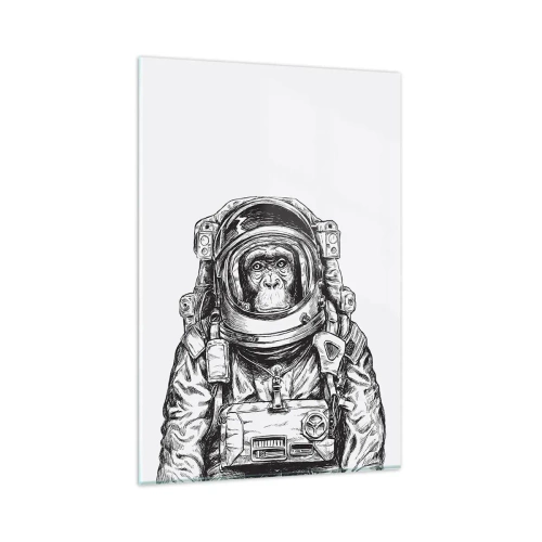 Glasbild - Bild auf glas - Grafik eines Astronauten im Raumanzug mit Affenkopf - 80x120cm - Alternative Evolution - Moderne Wanddekoration für Wohnzimmer und Schlafzimmer ARTTOR