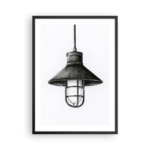 Poster in einem schwarzem Rahmen - Skizze einer industriellen Hängelampe - 50x70cm - Wie vor Jahren… - Moderne Wanddekoration für Wohnzimmer und Schlafzimmer ARTTOR