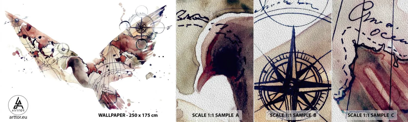 Fototapeten Muster Premium Sand - Ein Overhead-Wanderer - Vögel, Taube, Abstraktion - 100x30 cm