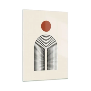 Glasbild - Bild auf glas - Grafische Abstraktion mit Linien und Kreisen im Retro-Stil - 50x70cm - Magnetismus von Formen und Farben - Moderne Wanddekoration für Wohnzimmer und Schlafzimmer ARTTOR